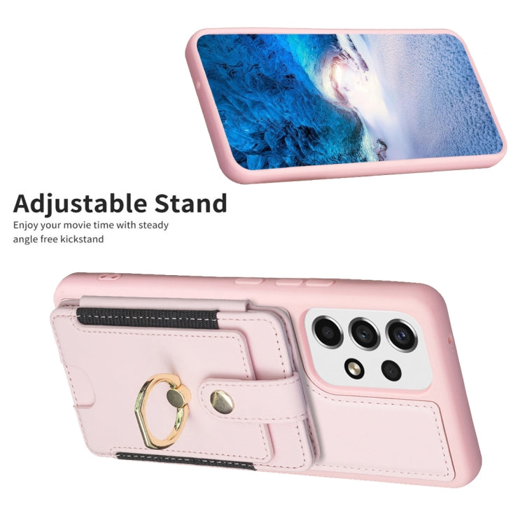 Para Samsung Galaxy A52 5G / 4G BF27 Funda para teléfono con soporte para tarjeta de anillo de metal (rosa)