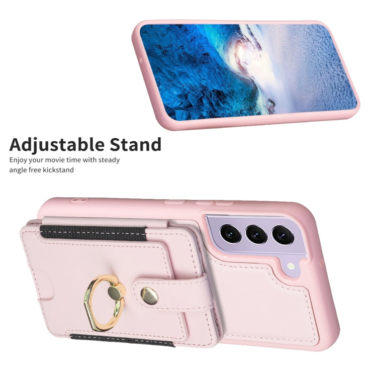 Para Samsung Galaxy S21 5G BF27 Anillo de metal Tarjeta Bolsa Titular Caja del teléfono (Rosa)
