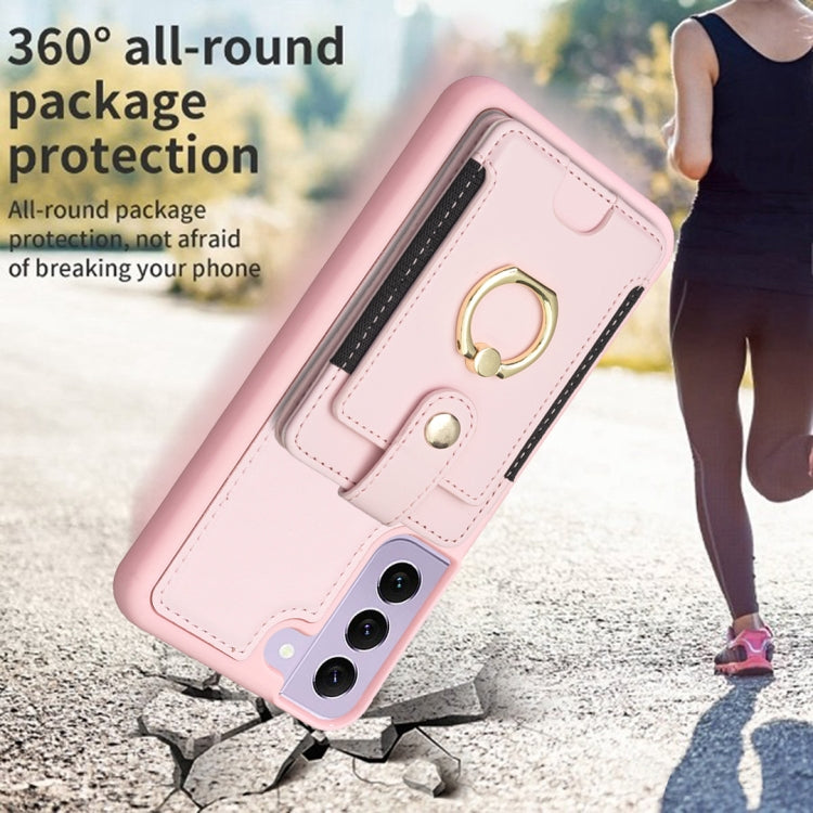 Para Samsung Galaxy S21 5G BF27 Anillo de metal Tarjeta Bolsa Titular Caja del teléfono (Rosa)