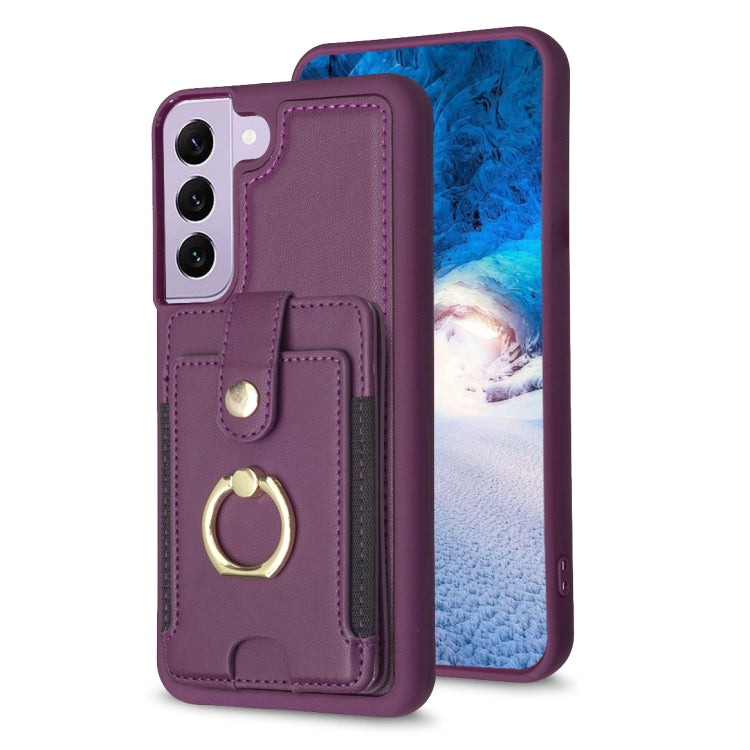 Para Samsung Galaxy S21+ 5G BF27 Funda para teléfono con soporte para tarjeta de anillo de metal (púrpura oscuro)
