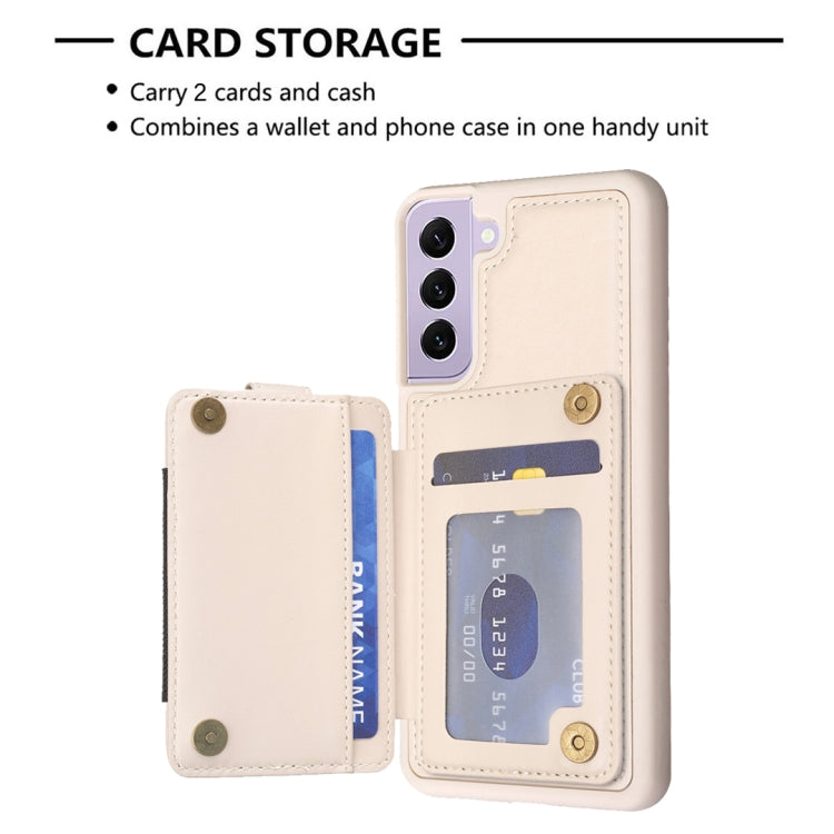 Para Samsung Galaxy S21+ 5G BF27 Funda para teléfono con soporte para tarjeta de anillo de metal (Beige)