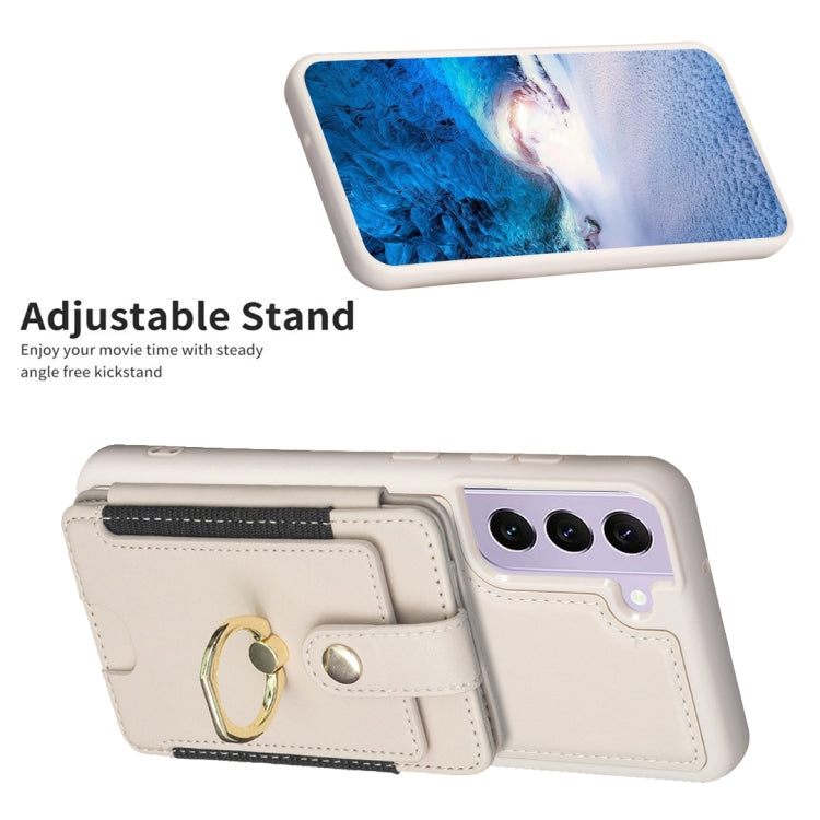 Para Samsung Galaxy S21+ 5G BF27 Funda para teléfono con soporte para tarjeta de anillo de metal (Beige)