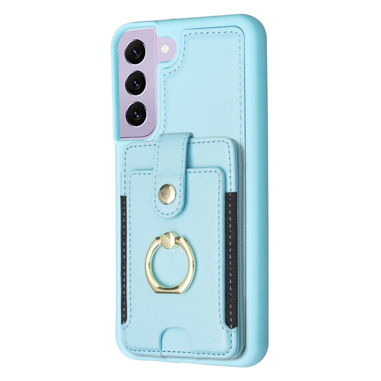 Para Samsung Galaxy S21 + 5G BF27 Anillo de metal Tarjeta Bolsa Titular Caja del teléfono (Azul)