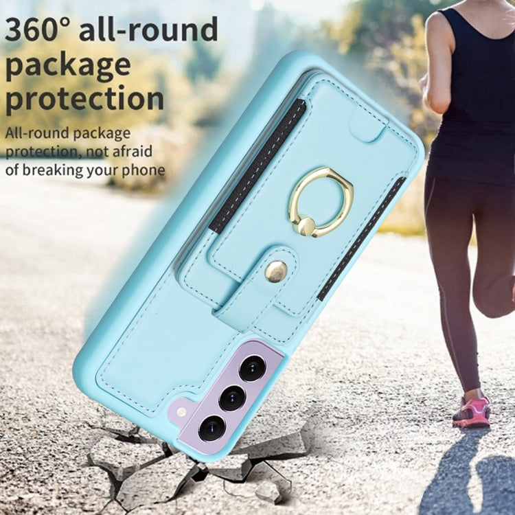 Para Samsung Galaxy S21 + 5G BF27 Anillo de metal Tarjeta Bolsa Titular Caja del teléfono (Azul)