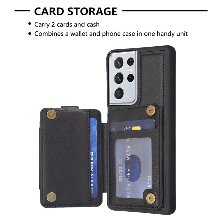 Para Samsung Galaxy S21 Ultra 5G BF27 Anillo de metal Tarjeta Bolsa Titular Caja del teléfono (Negro)