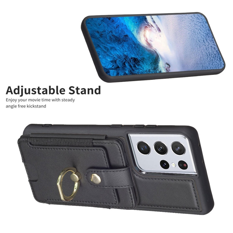 Para Samsung Galaxy S21 Ultra 5G BF27 Anillo de metal Tarjeta Bolsa Titular Caja del teléfono (Negro)