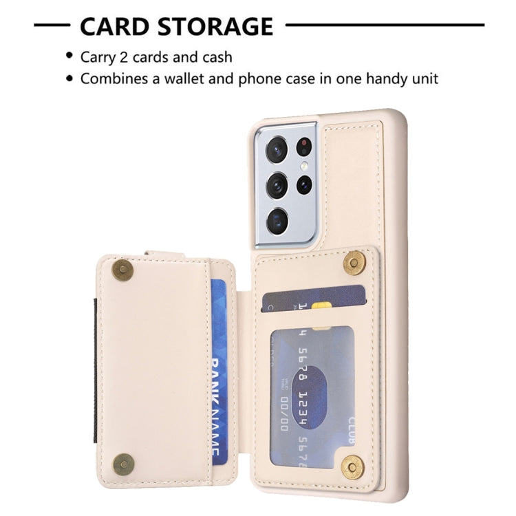 Para Samsung Galaxy S21 Ultra 5G BF27 Anillo de metal Tarjeta Bolsa Titular Caja del teléfono (Beige)