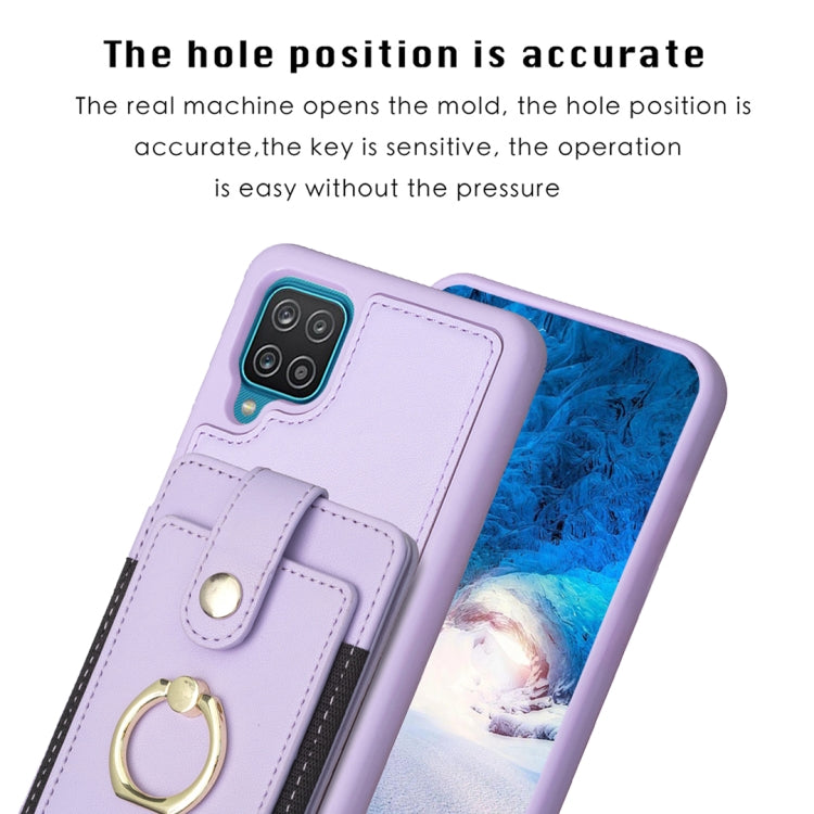 Para Samsung Galaxy A12 BF27 Metal Ring Card Bag Holder Phone Case (Púrpura)