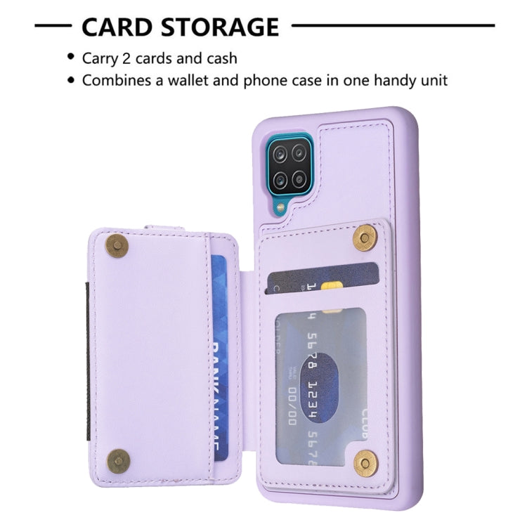 Para Samsung Galaxy A12 BF27 Metal Ring Card Bag Holder Phone Case (Púrpura)
