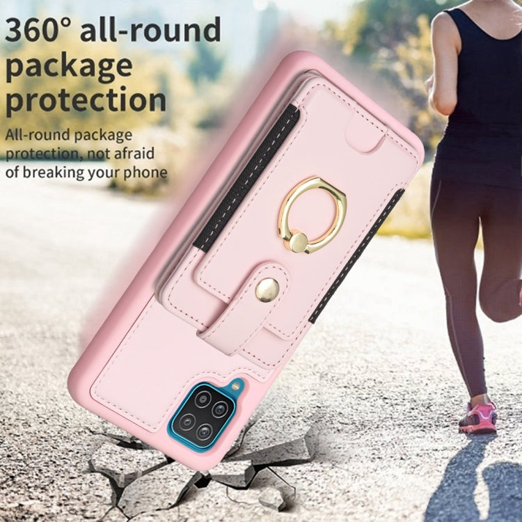 Para Samsung Galaxy A12 BF27 Metal Ring Card Bag Holder Phone Case (Rosa)