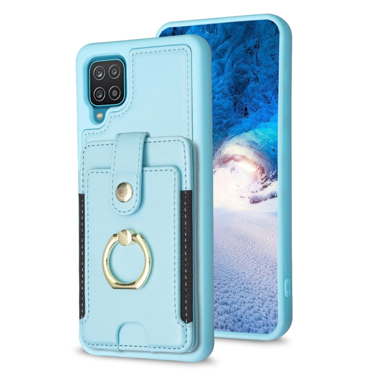 Para Samsung Galaxy A12 BF27 Metal Ring Card Bag Holder Phone Case (Azul)