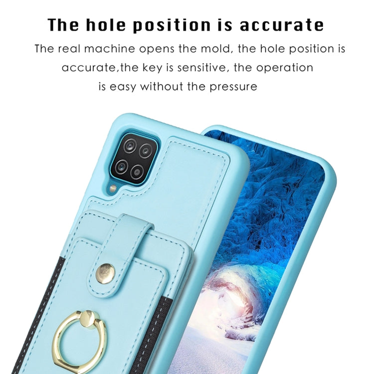 Para Samsung Galaxy A12 BF27 Metal Ring Card Bag Holder Phone Case (Azul)