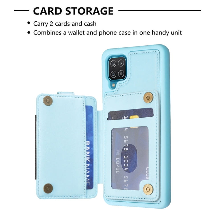 Para Samsung Galaxy A12 BF27 Metal Ring Card Bag Holder Phone Case (Azul)