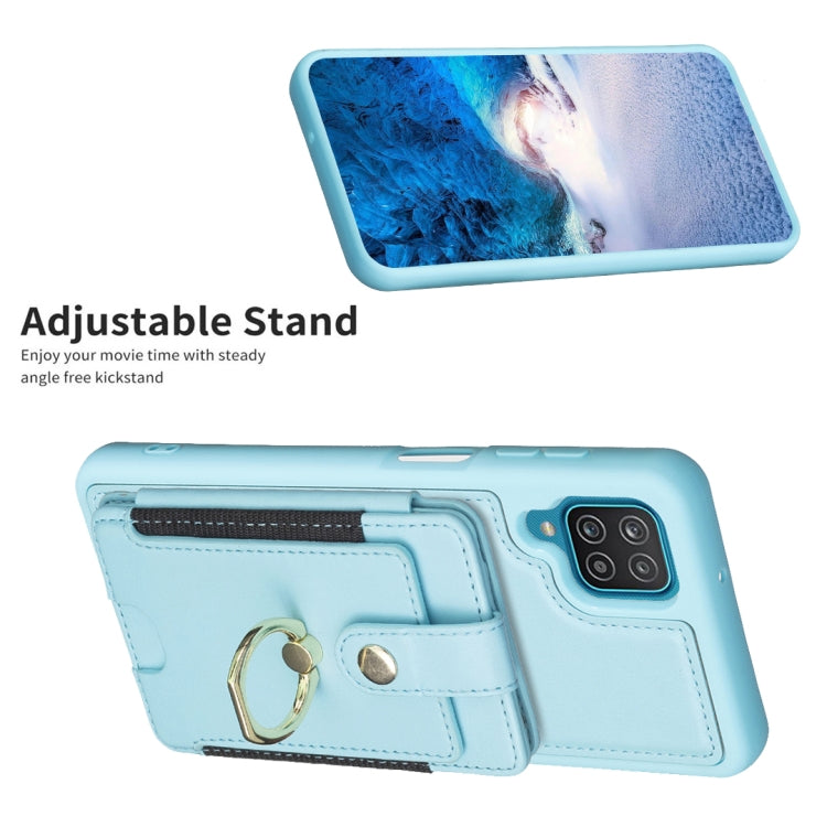 Para Samsung Galaxy A12 BF27 Metal Ring Card Bag Holder Phone Case (Azul)