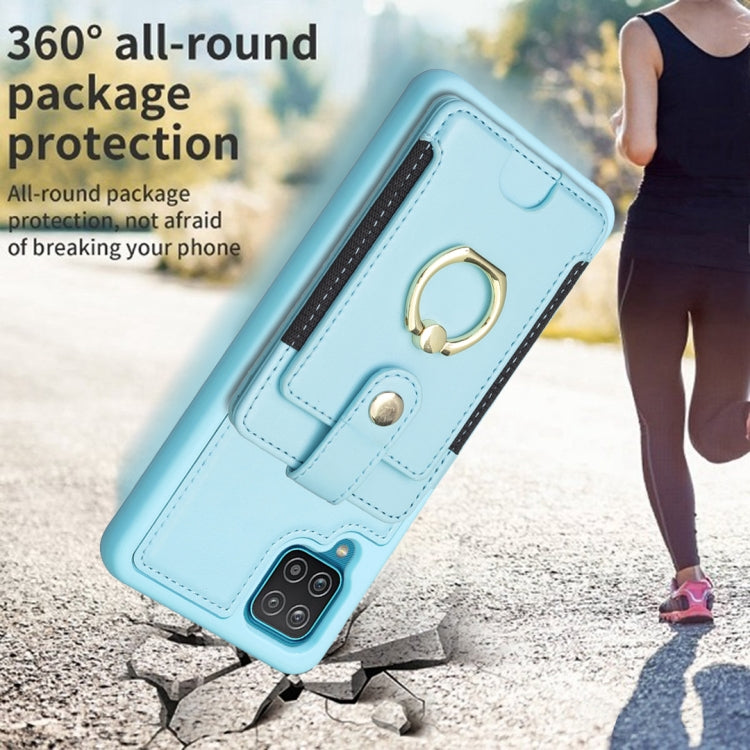 Para Samsung Galaxy A12 BF27 Metal Ring Card Bag Holder Phone Case (Azul)