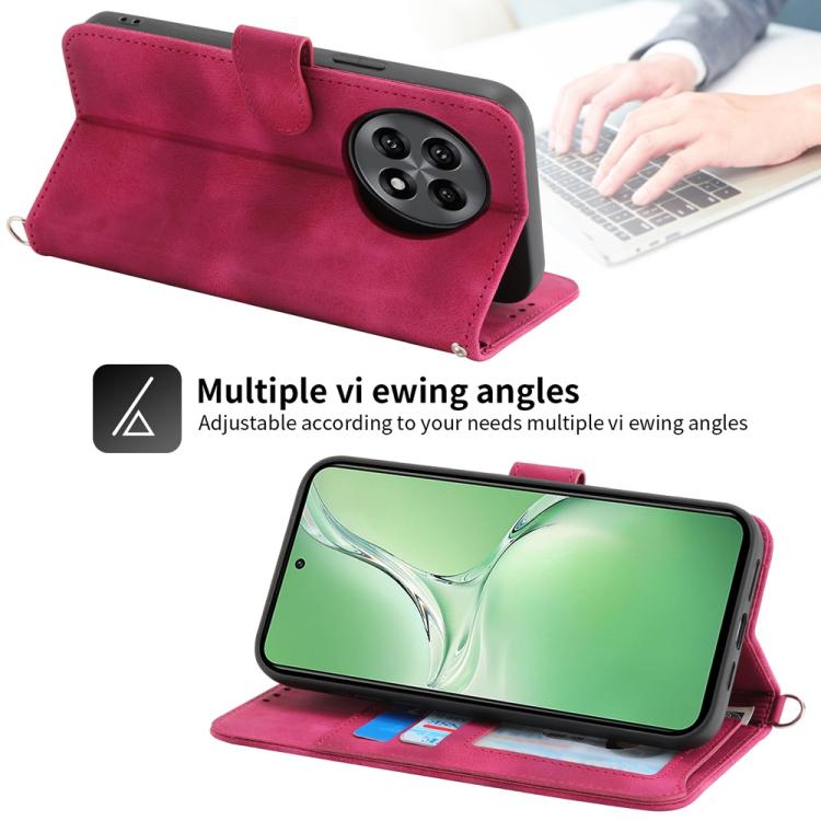 Funda de Cuero con Relieve de Flores para OnePlus 13R/Ace 5/Ace 5 Pro (Rojo Vino)
