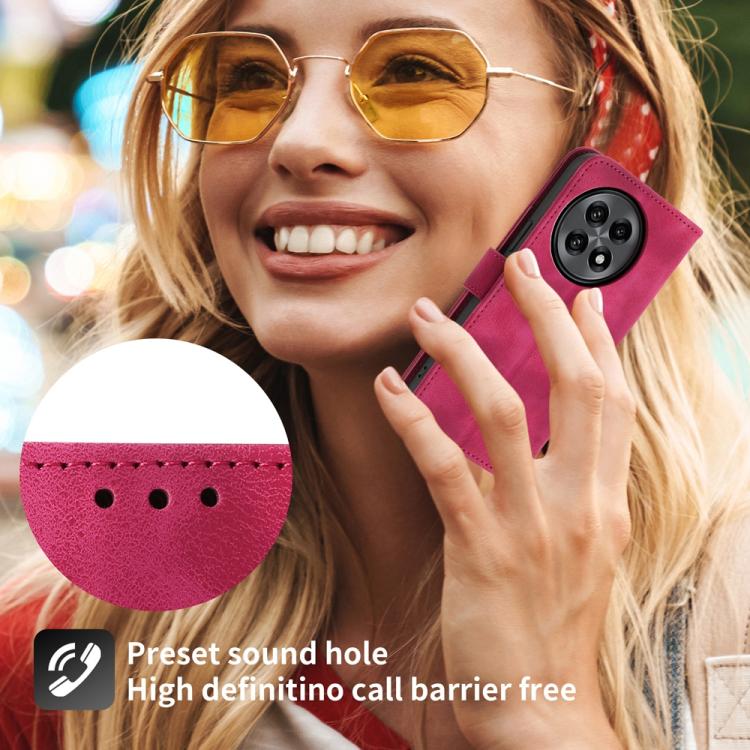Funda de Cuero con Relieve de Flores para OnePlus 13R/Ace 5/Ace 5 Pro (Rojo Vino)