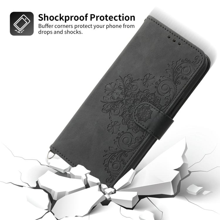 Funda de Cuero con Relieve de Flores para OnePlus 13R/Ace 5/Ace 5 Pro (Negra)