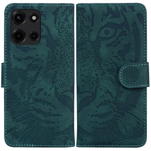 Funda de Cuero Motorola Moto G 5G (2025) con Estampado de Tigre (Verde)