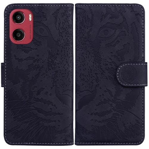 Funda de Cuero Motorola Moto G05/E15 Estampado de Tigre (Negra)
