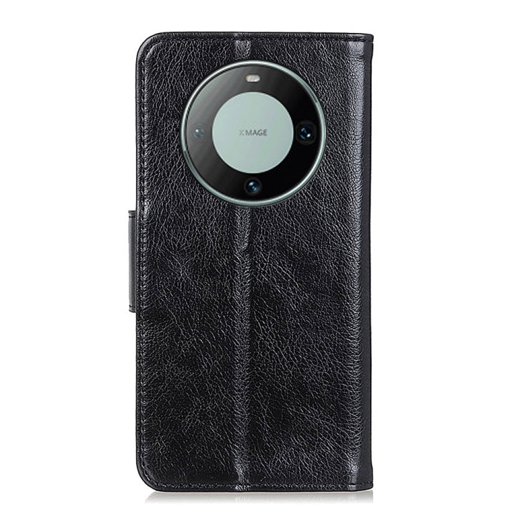 Funda de Cuero para Huawei Mate 60 Pro con Tapa y Textura de Napa (Negro)