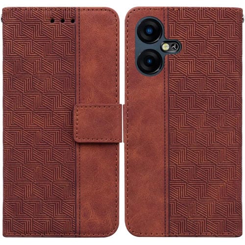 Estuche para Tecno Camon 20 Pro 4G de Cuero con Relieve Geométrico (Marrón)