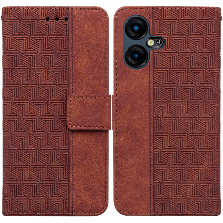 Estuche para Tecno Camon 20 Pro 4G de Cuero con Relieve Geométrico (Marrón)
