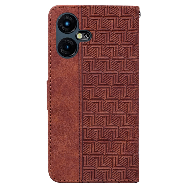 Estuche para Tecno Camon 20 Pro 4G de Cuero con Relieve Geométrico (Marrón)