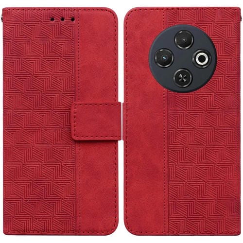 Funda de Cuero para Tecno Spark 30C con Relieve Geométrico (Rojo)