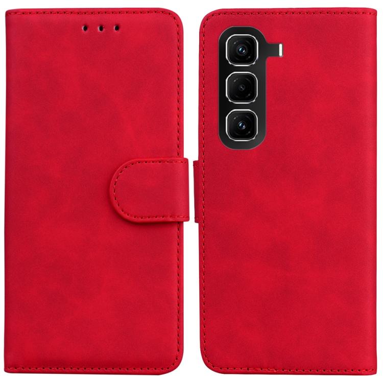 Funda de cuero con tapa para Infinix Hot 50 Pro+ 4G, color puro y tacto suave (roja)