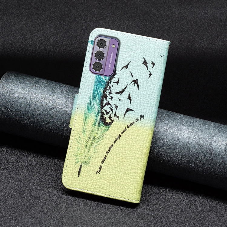 Estuche de Cuero para Nokia G42 con Patrón de Dibujo Coloreado y Pluma