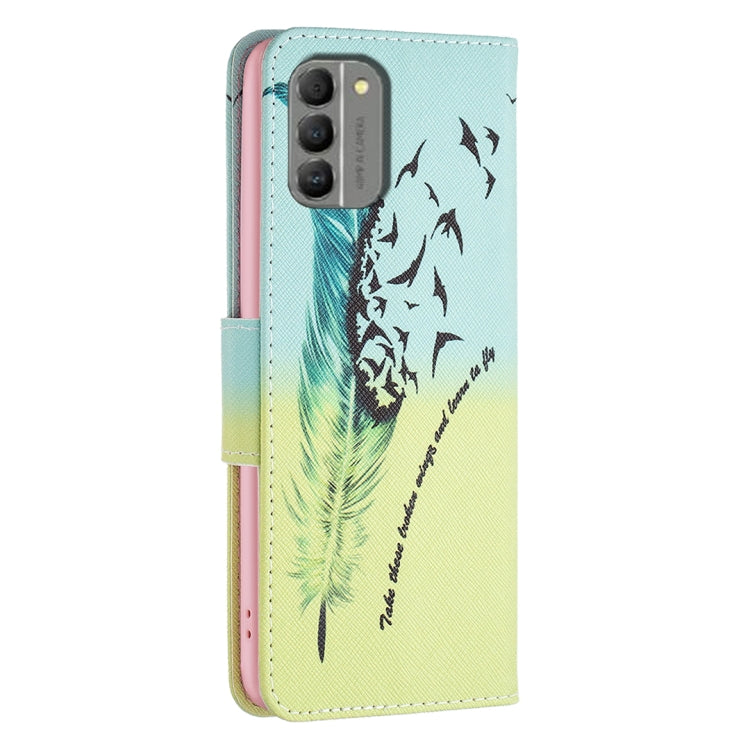 Estuche de Cuero para Nokia G310 con Patrón de Dibujo Coloreado y Pluma