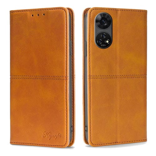 Funda de Cuero Magnética Textura de Vaca para ZTE Anshin Family (Marrón Claro)