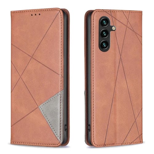 Funda de teléfono Samsung Galaxy A55 Cuero magnético Textura rombo (Marrón)