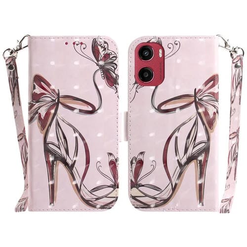 Funda de Cuero con Tapa 3D para Motorola Moto G05/E15 (Mariposa y Tacón Alto)