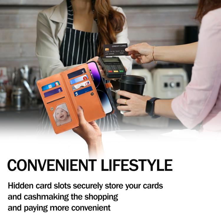 Estuche de Cuero Rfid con Cremallera y Cordón Serie Star Eseble para iPhone 16E (Marrón)