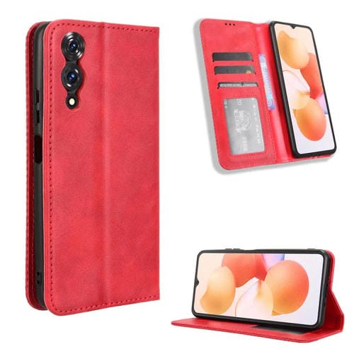 Funda de Cuero Cubot A10 Textura Retro Hebilla Magnética (Roja)