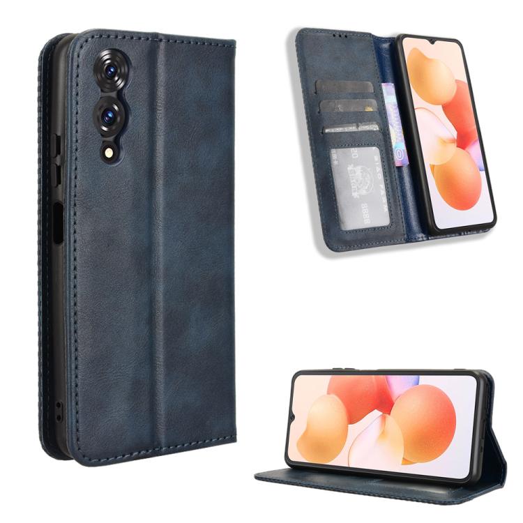 Funda de Cuero Cubot A10 con Textura Retro y Hebilla Magnética (Azul)