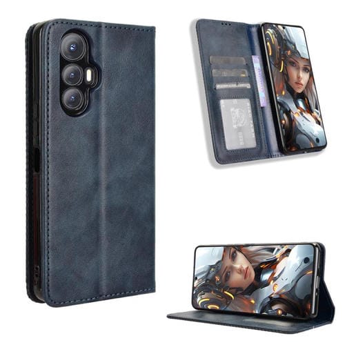 Funda de Cuero Cubot Max 5 Textura Retro Hebilla Magnética (Azul)