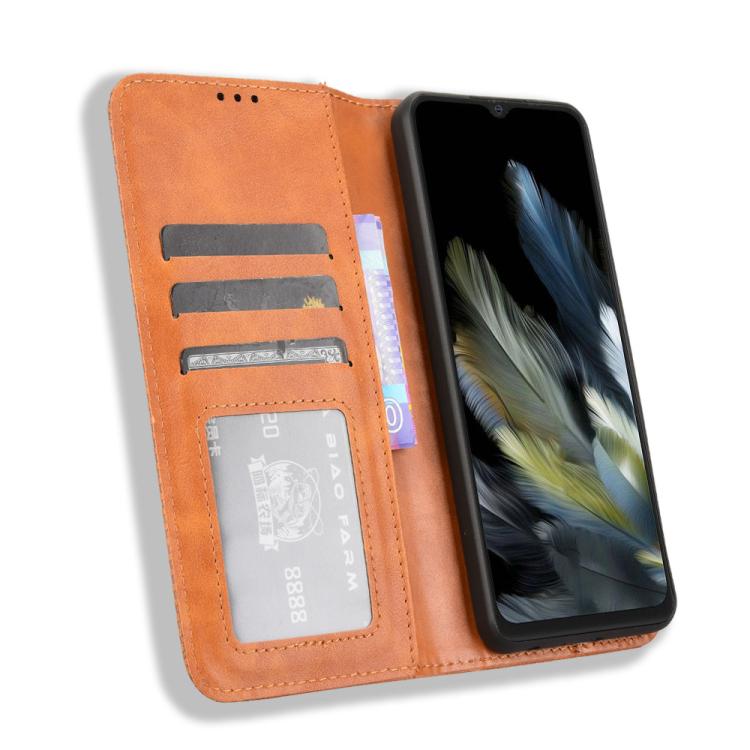 Funda de Cuero con Textura Retro y Hebilla Magnética para BlackView Wave 8 / 8C / Oscal Flat 2 (Marrón)