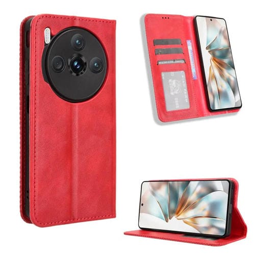 Funda de Cuero ZTE Nubia Z60S Pro Textura Retro Hebilla Magnética (Roja)