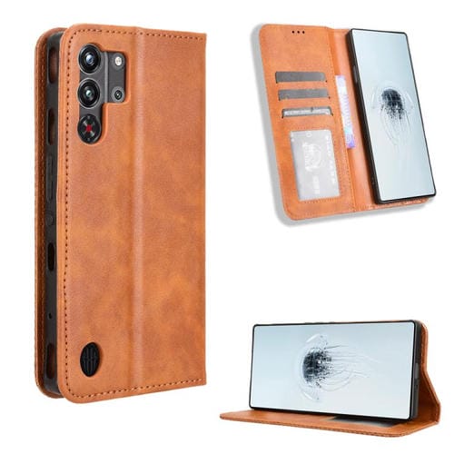 Funda de Cuero ZTE Nubia Red Magic 10 Pro/10 Pro+ Textura Retro Hebilla Magnética (Marrón)