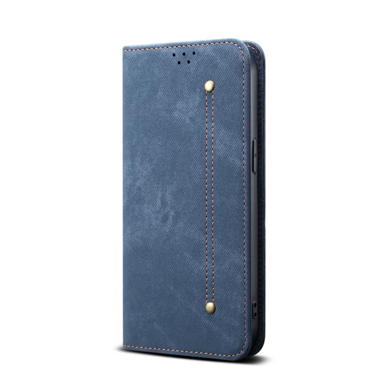 Funda de Cuero con Tapa Horizontal y Textura Vaquera para iPhone 16E (Azul)