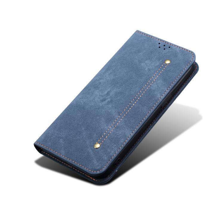 Funda de Cuero con Tapa Horizontal y Textura Vaquera para iPhone 16E (Azul)