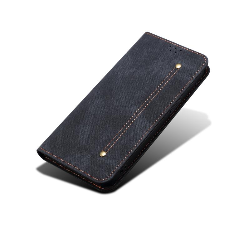 Funda de Cuero con Tapa Horizontal y Textura Vaquera para iPhone 16E (Negro)