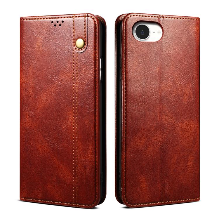 Funda de Cuero Crazy Horse con Cera de Aceite para iPhone 16E (Marrón)