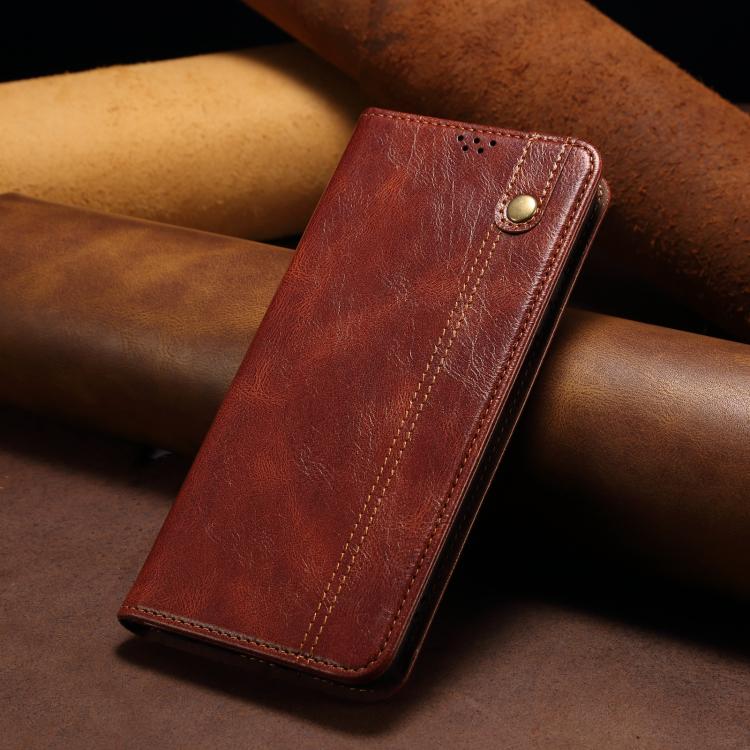 Funda de Cuero Crazy Horse con Cera de Aceite para iPhone 16E (Marrón)