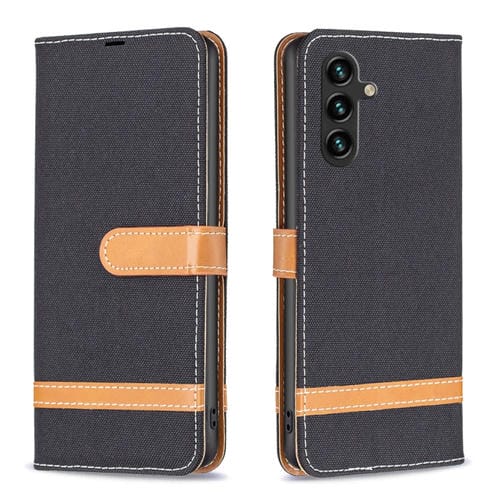 Funda para Teléfono Samsung Galaxy A35 Cuero Textura Vaquera Bloques de Color (Negro)