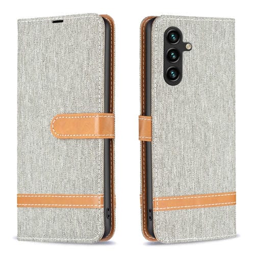 Funda para Teléfono Samsung Galaxy A55 Cuero Textura Vaquera Bloques de Color (Gris)