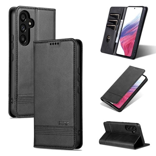 Funda para Teléfono Samsung Galaxy A55 5G Azns con Tapa de Cuero Textura de Pantorrilla Magnética (Negro)